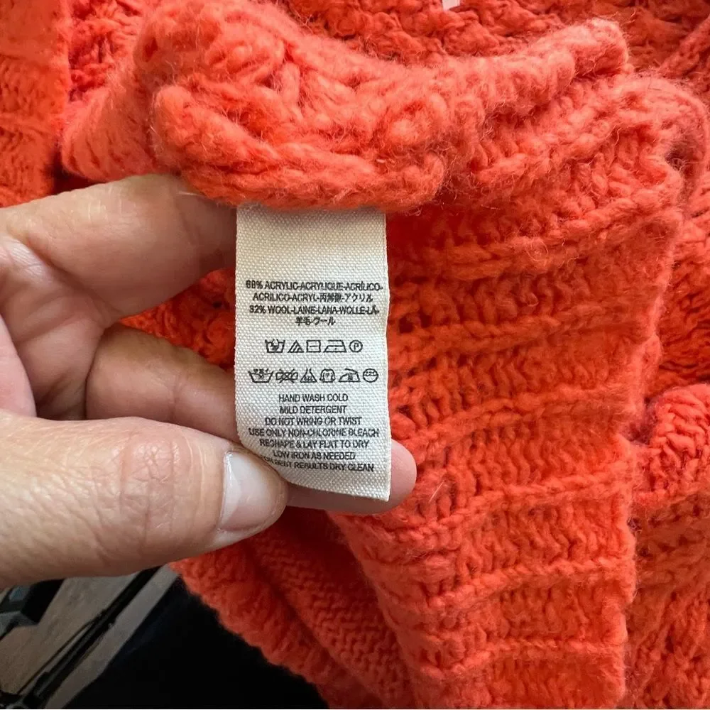 Free People Crashing Waves Pullover Knit Long Sleeve Orange Women’s Sweater Sz S